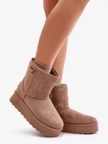 Śniegowce Big Star Shoes na platformie beżowe