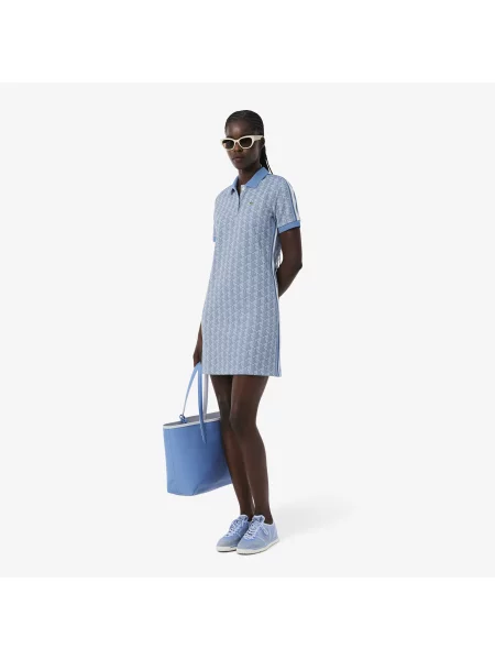 Lacoste Dopasowana Sukienka Polo Z Żakardowym Monogramem niebieska