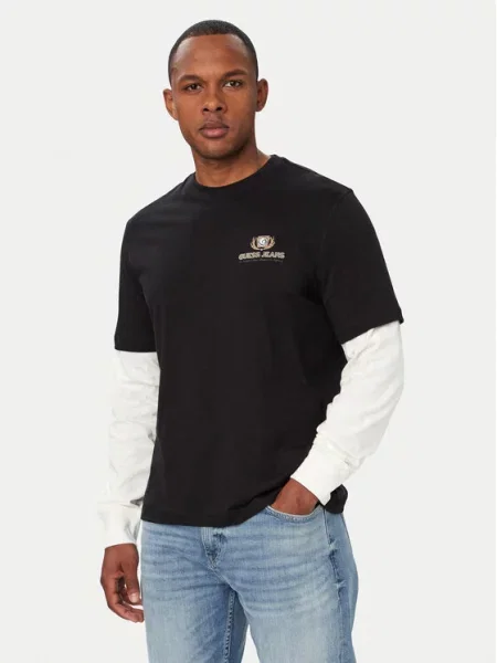 Tricou cu mânecă lungă Guess Jeans negru