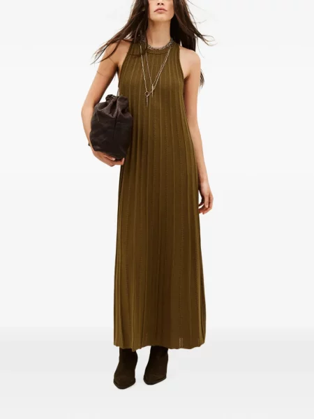 Rochie maxi Ba&sh tricotate evazată maro