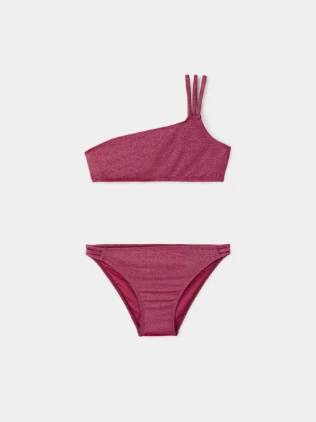 Asymetryczne błyszczące bikini burgund Dzieci lata MANGO KIDS