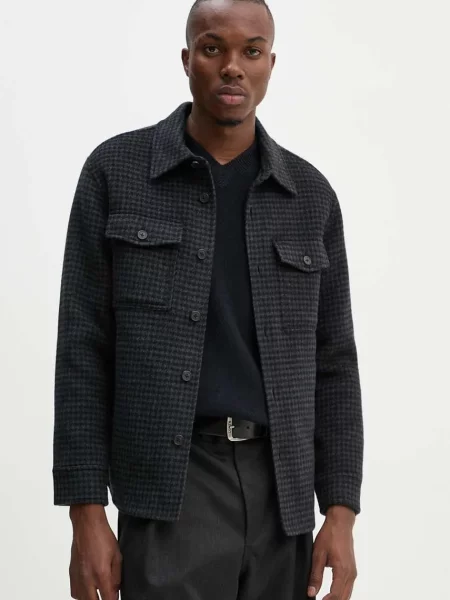 Theory jachetă de cămașă din lână de tranzitie oversize negru