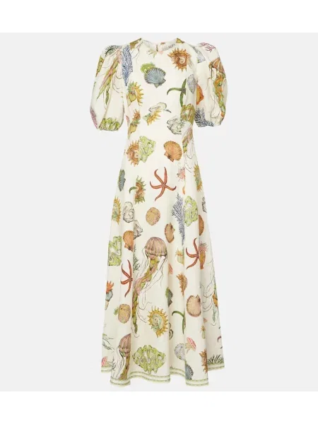 Lniana sukienka midi Alemais do kolan garniturowa biała