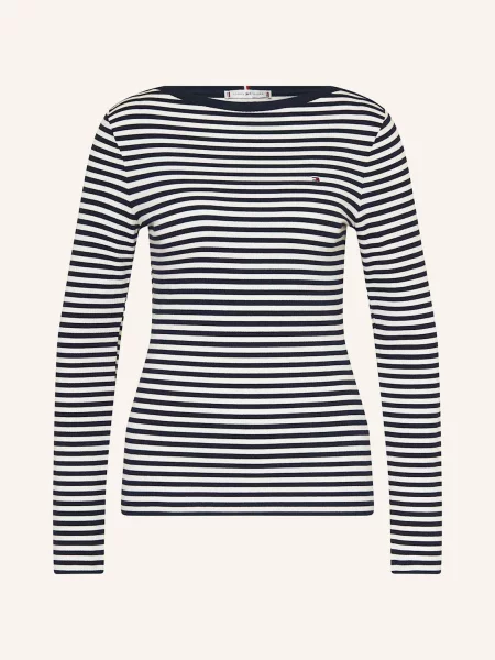 Pasek Tommy Hilfiger w paski z długim rękawem granatowy