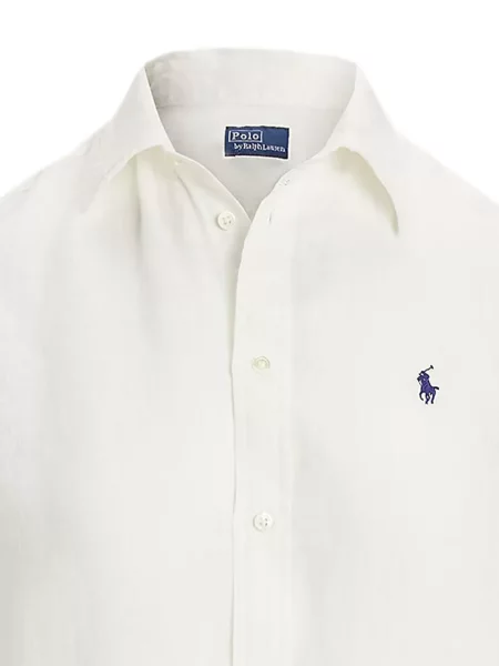 Lanena košulja Polo Ralph Lauren s vezom smeđa