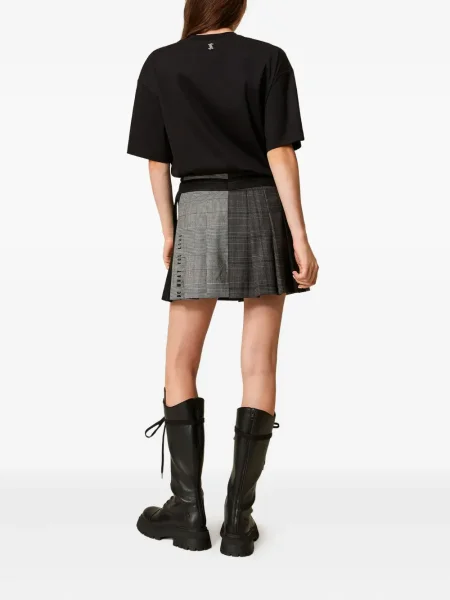 Fusta plisata Twinset cu broderie plisată gri