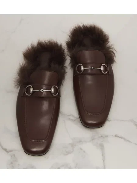 Papuci tip mules Gucci din piele bej
