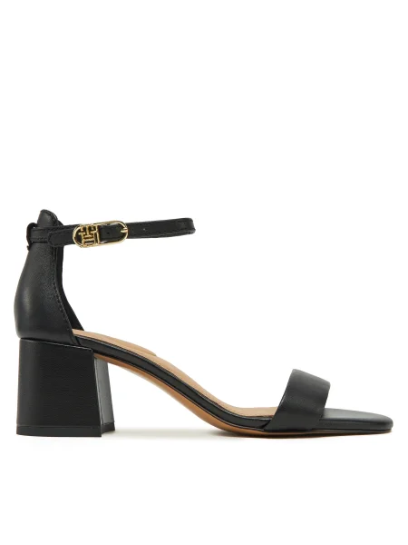 Кожени сандали Tommy Hilfiger LEATHER ANKLE STRAP HEEL SANDAL черно