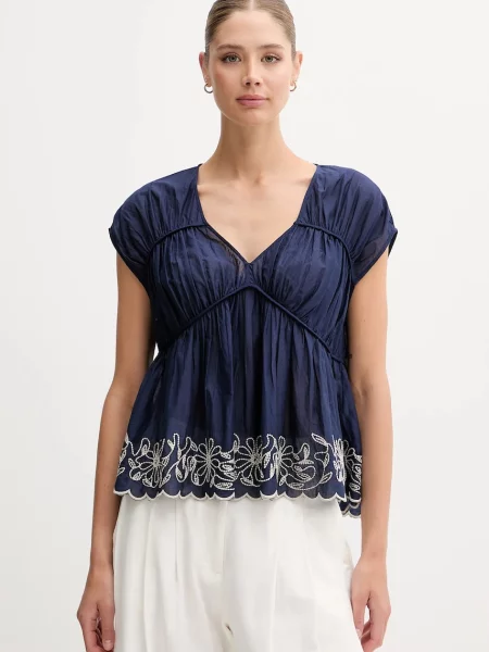 United Colors of Benetton bluză din bleumarin cu imprimeu