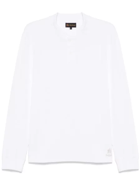 Tricou Baracuta cu guler henley alb