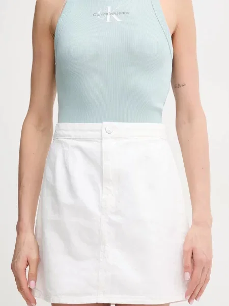 Calvin Klein Jeans spódnica jeansowa mini rozkloszowana biały