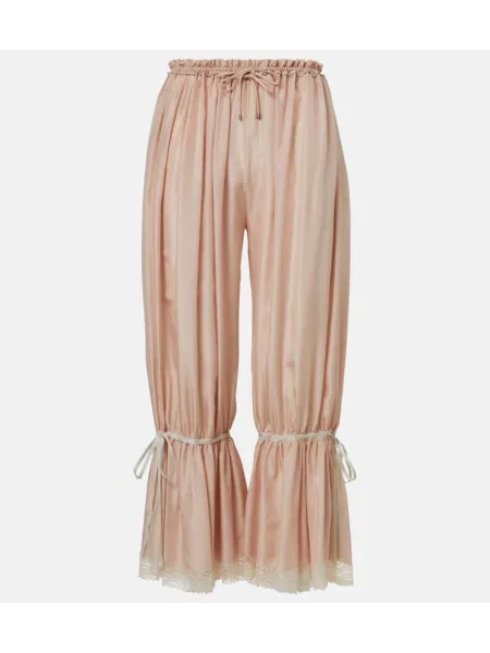 Cropp pantaloni Chloé de mătase roz