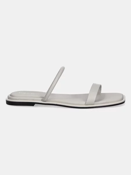 Calvin Klein șlapi de piele FLAT SANDAL SQUARED LTH gri