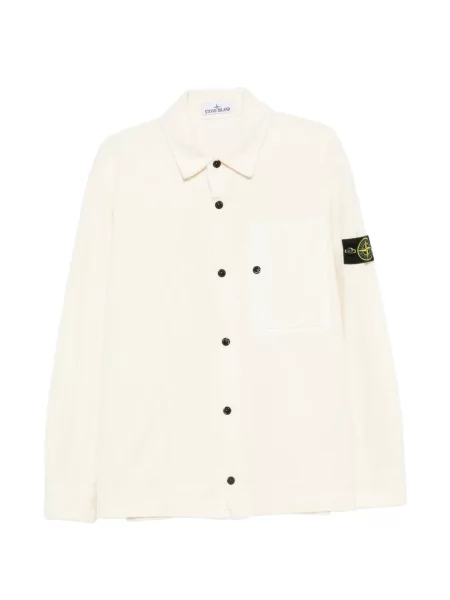 Cămașă Stone Island de catifea cord cu strasuri alb
