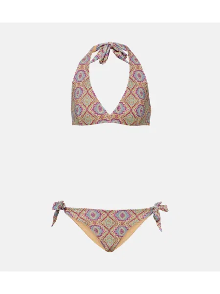 Bikini Etro cu gât halter albastru