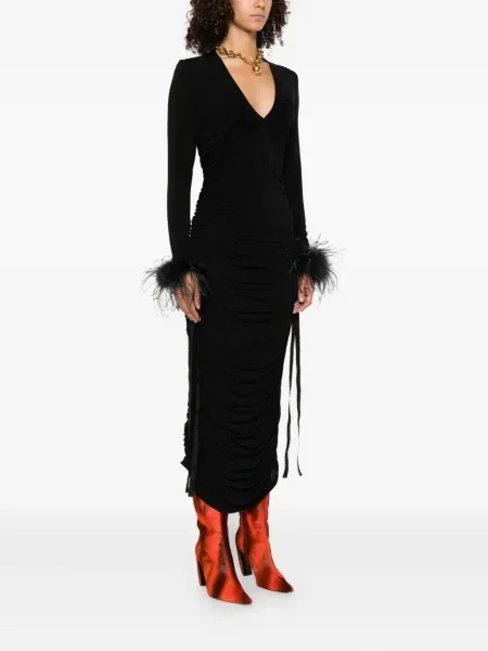 Rochie midi Pinko cu pene până la genunchi de costum negru