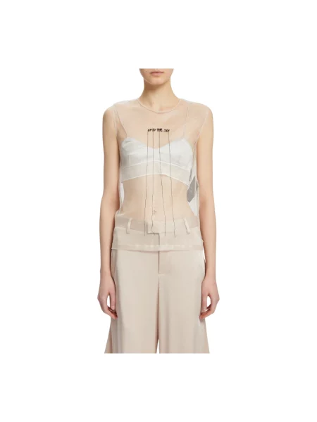 Haftowany top Ann Demeulemeester beżowy