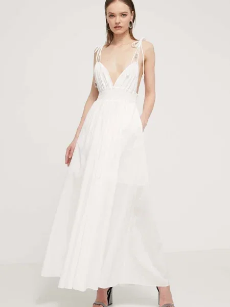 HUGO rochie din maxi evazati alb