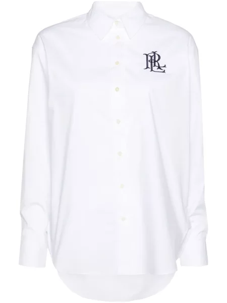 Cămașă Lauren Ralph Lauren cu broderie din poplin alb