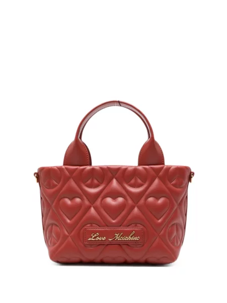 Matlasat geantă shopper Love Moschino din piele cu motiv cu inimi roșu