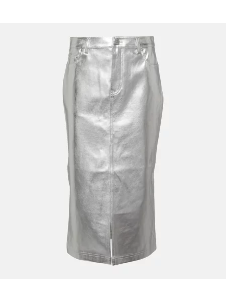 Spódnica skórzana Staud do kolan srebrna