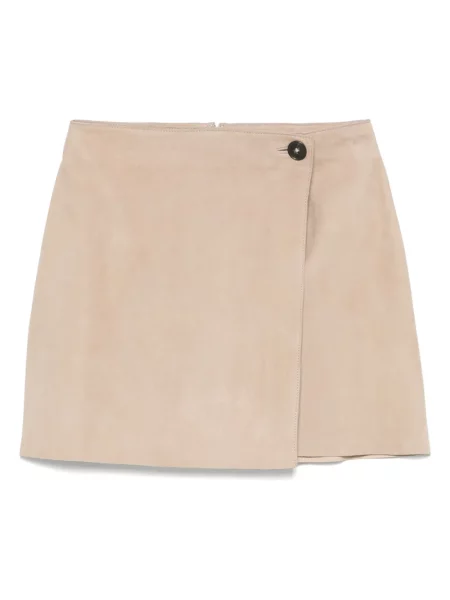 Fusta mini Yves Salomon din piele de căprioară maro