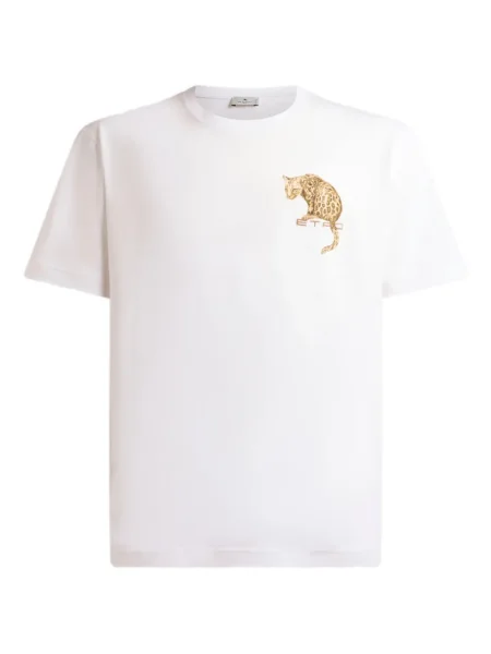 Tricou Etro cu broderie cu model leopard alb