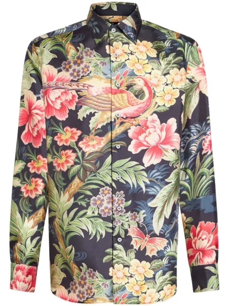 Cămașă Etro de mătase cu model floral cu imagine negru