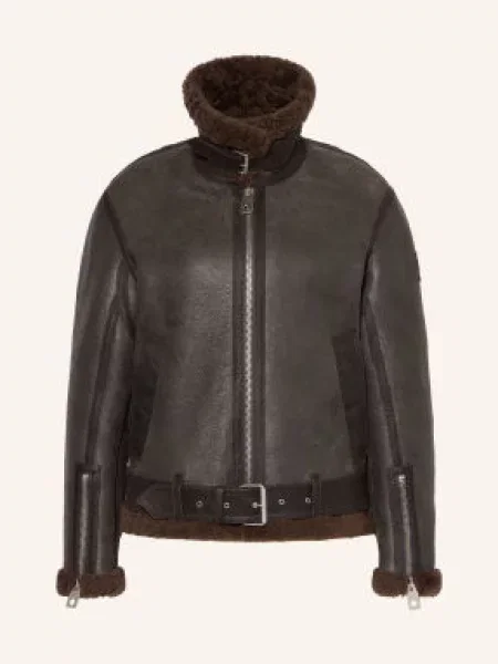 Belstaff Kožená Bunda Erskine černošedá / tmavě hnědá