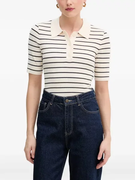 Tricou polo Mos Mosh cu dungi tricotate alb
