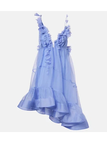 Rochie Zimmermann de mătase cu model floral asimetrică albastru