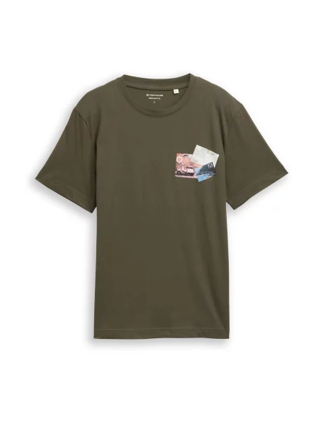 TOM TAILOR Tricou azur / verde închis / roșu pastel / murdar alb