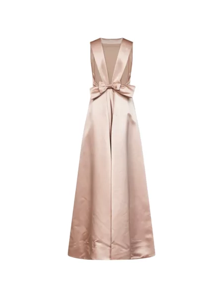 Rochie maxi Alina cu funde în linie A roz