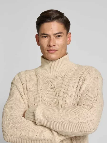 Golf o kroju regular fit z czystej bawełny model ‘UFFE’ Selected Homme biały