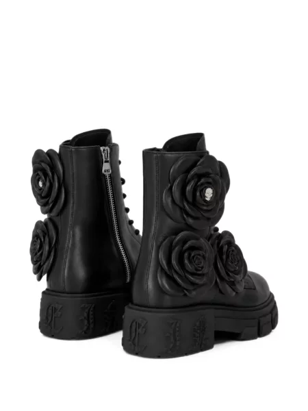 Боти Philipp Plein с връзки на цветя с дантела черно