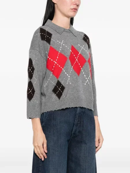 Gulerat pulover Pinko cu model argyle gri