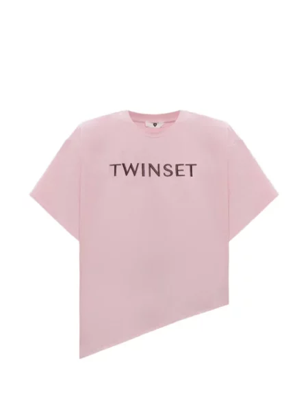 Tricou Twinset cu broderie asimetric roz