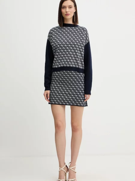 Спідниця з домішкою вовни Guess AUBREY mini олівець синій