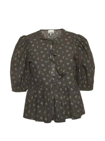 Top Ganni cu model floral cu imagine negru