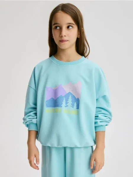 Reserved Hanorac din cu imprimeu și dungi laterale turcoaz-deschis turcoaz