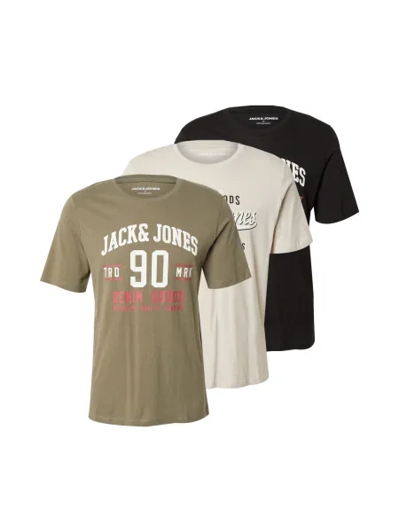 JACK & JONES Tricou JJETHAN gri deschis / oliv / roșu rodie negru