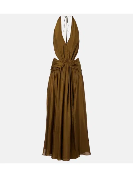 Rochie maxi Zimmermann de mătase cu gât halter verde