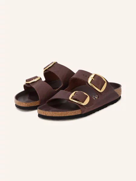 Birkenstock klapki skórzane Arizona Big Buckle Oiled Leather brązowe