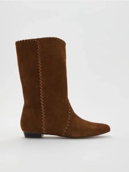 Кожаные сапоги Reserved до колена коричневые