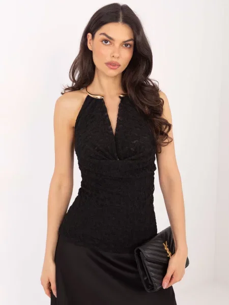 Top Italy Moda fără mâneci din dantelă negru