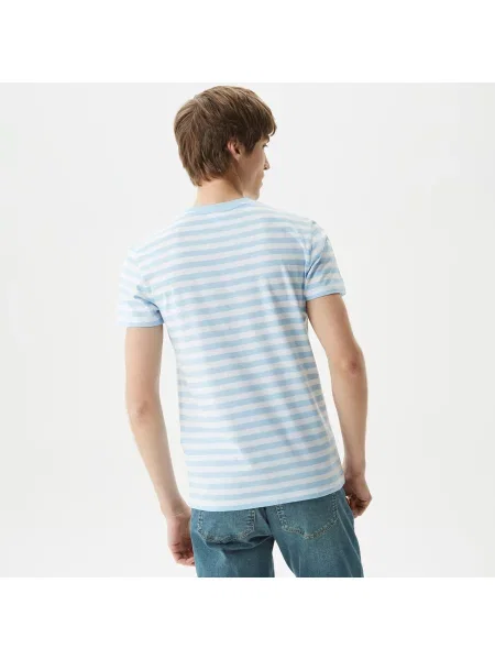 Lacoste T-Shirt W Paski Z Okrągłym Dekoltem Slim Fit niebieski