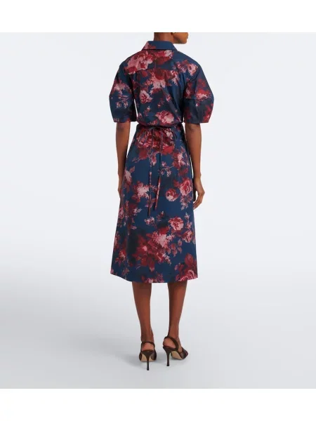 Rochie tip cămașă Erdem cu model floral din poplin albastru