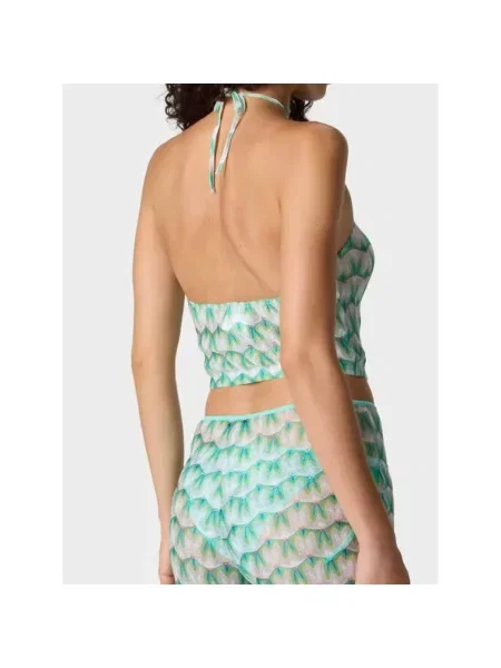 Lniany top Missoni z dekoltem halter zielony