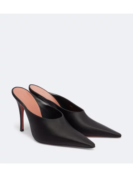 Papuci tip mules Amina Muaddi din satin negru