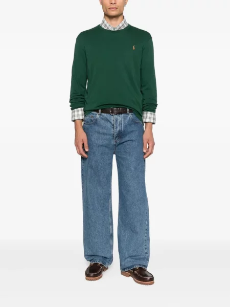 Prugasta dugo košulja Polo Ralph Lauren s okruglim izrezom zelena